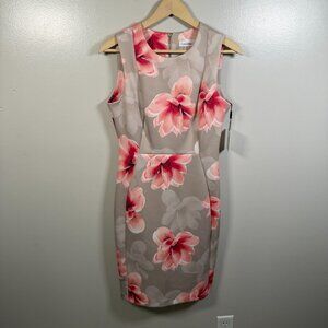 Calvin Klein Floral Scuba Sheath Dress Size 8 Pink Wedding Work Career Stretch
